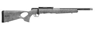 Threaded bolt action rifle chambered in .22 Magnum with synthetic thumbhole stock.